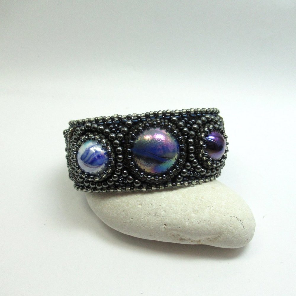 Bead Embroidered Marbles Cuff Bracelet